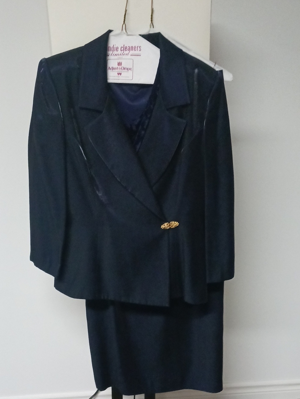 Alex Evenings Navy Blazer and Skirt Set with Gold Button